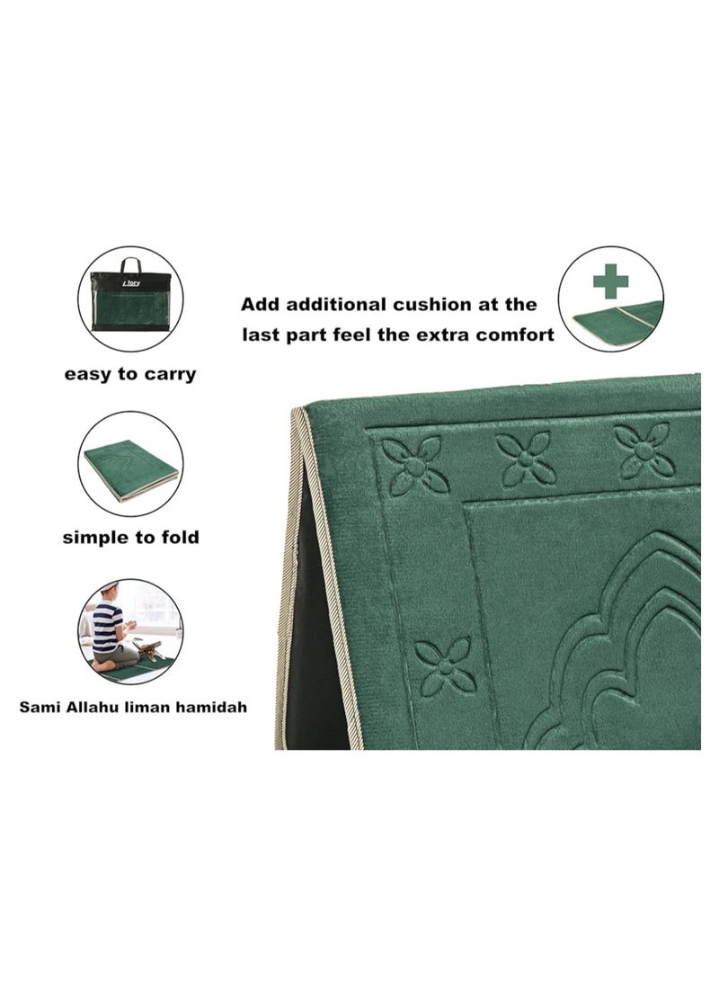 أومون سجادة صلاة قابلة للطي مع مسند ظهر مع حقيبة تخزين لتسهيل السفر، 41.93 × 21.26 بوصة، هدية رمضان الإسلامي/عيد (خضراء الجيش) - Image 2